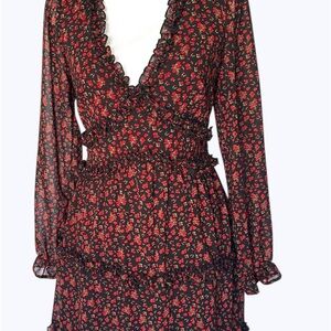 ROW.A  floral Black and Red Women’s Dress long sleeves// New size S